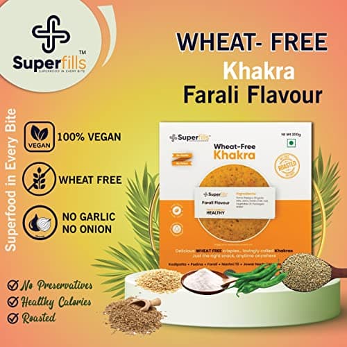 Superfills Wheat-Free Farali Khakra - 200gm | Diet Snack for Weight Loss | High in Protein & Fiber | Ready to Eat, Roasted | Traditional Gujarati Handmade | No Garlic & No Onion | Perfect Chai Time Snack (Pack of 1) — image 2