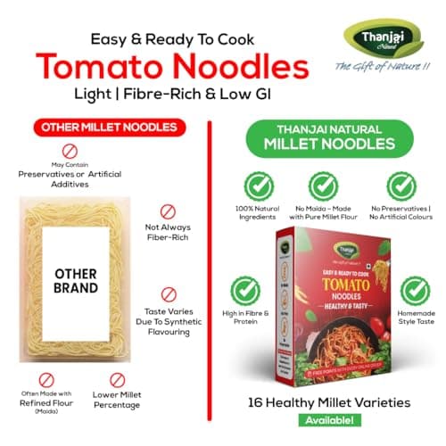Thanjai Natural Tomato Noodles 180 Grams X 2 (No Maida Hakka Noodles, Not Fried, No MSG, Classic and Mild Millet Noodles No Preservatives, No Chemicals, No Artificial Extract) — image 3