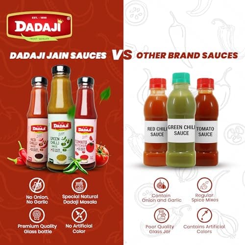 Dadaji Trio JAIN Sauce Combo | Jain Green Chilli, Jain Tomato Ketchup, Jain Red Chilli Sauce | No Onion & Garlic | Bold Asian Flavours | Spicy, Tangy & Tasty | Clear Ingredients | No MSG or Trans Fats | 200gm each — image 4