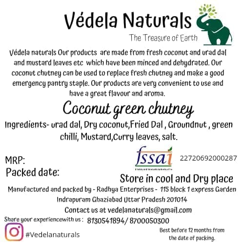 Vedela Naturals - South Indian Style Instant Coconut Green Chutney Powder | Nariyal ki Chutney, 200g / 7oz — image 5