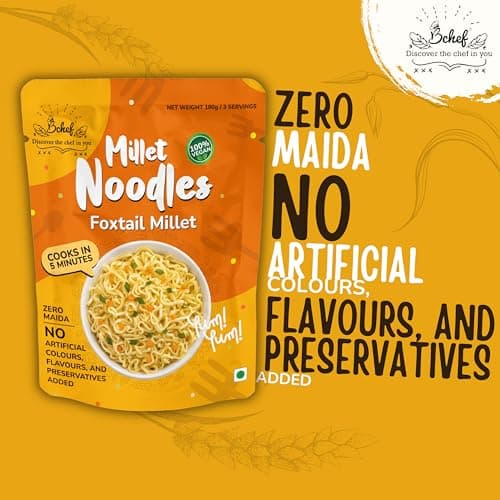 Bchef Jowar and Multi Millet Noodles | Zero Maida, No Artificial Colours, No Flavours & Preservative Added | 100% Vegan Noodles | Healthy Nutritional Food, (Combo Pack of 2,180g each) — image 3