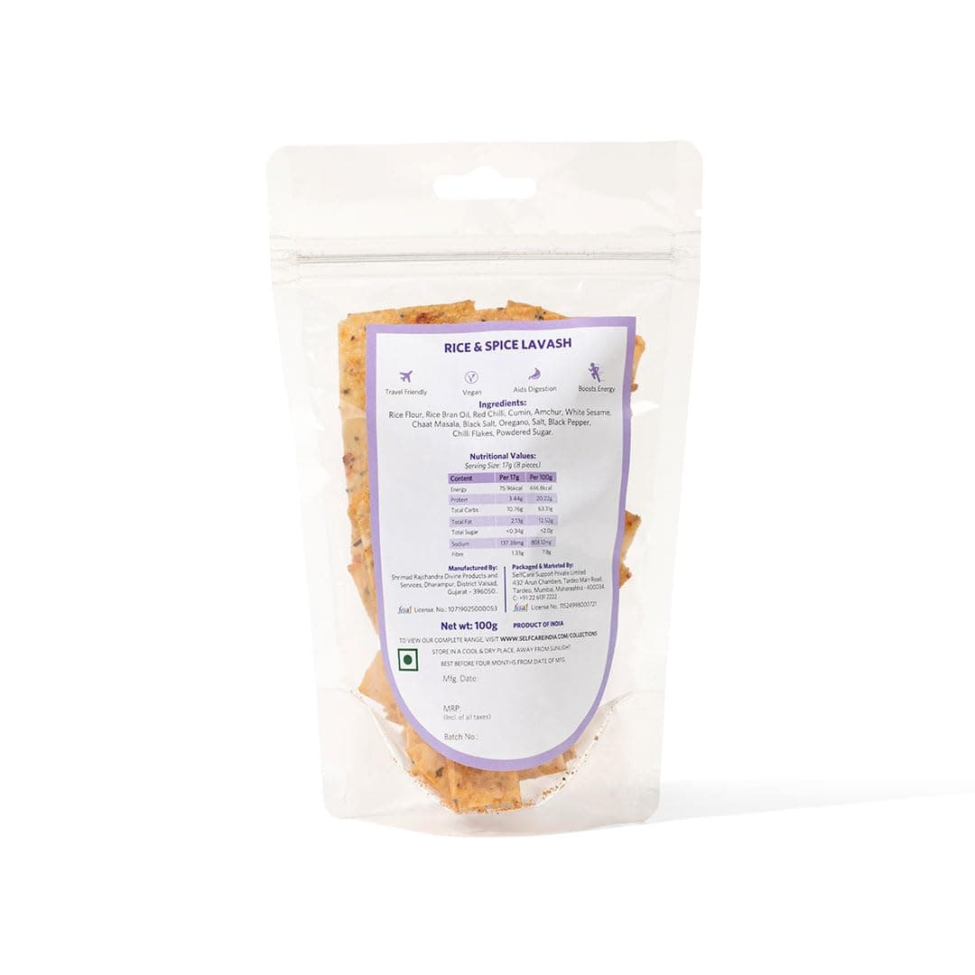 SelfCare By Suman Agarwal Roasted Rice & Spice Lavash - 100g (Pack of 1) | Healthy-Snacks-Namkeen-Grocery | Crispy - Tea time - Eat with Dip | Jain & Travel Friendly - Vegan | No Added Preservatives — image 8
