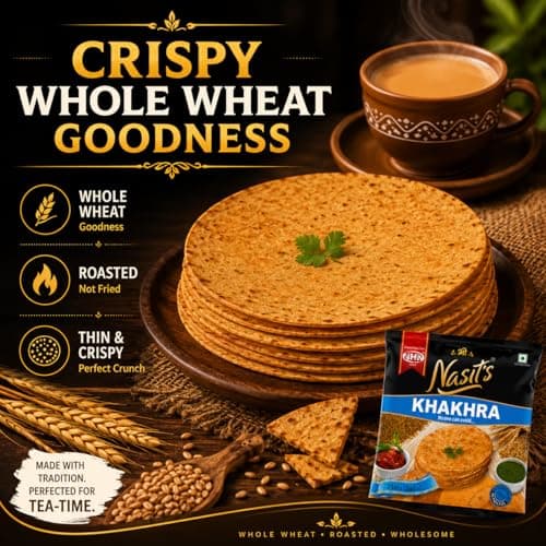 Nasit's Tea-Time Khakhra Combo Pack | Plain, Jeera, Methi & Chat Masala Flavors | Roasted Whole Wheat Gujarati Snack Assortment | 4 x 200g (800g) — image 5