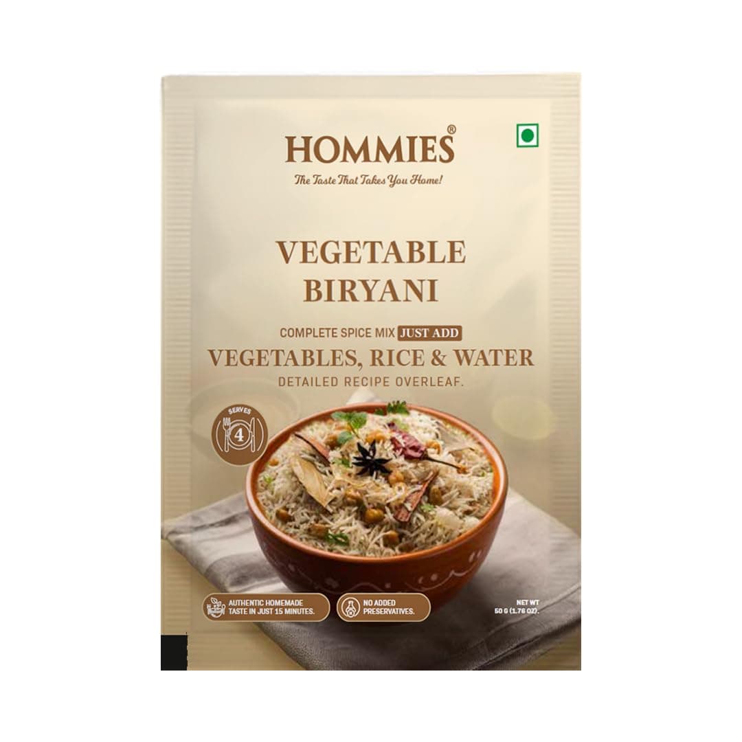 Hommies Vegetable Biryani Masala Spice Mix | Ready to Cook in 15 mins | Just Add Rice and Water | Serves 4 | Fragrant and Spicy Rice | No Preservatives | 50 gm each (Pack of 4) — image 2