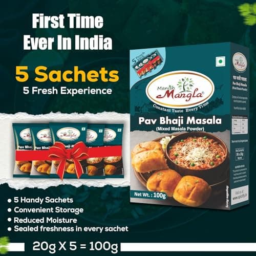Manish Mangla Pav Bhaji Masala 100g | Mixed Masala Powder with 5 Fresh Sachets | Authentic Street Style Pav Bhaji Taste | Rich Aroma Spice Blend for Easy Cooking — image 2
