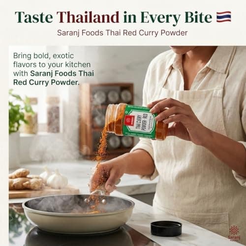 SARANZ Thai Red Curry Powder (Jain), 100g Sprinkler Jar | Authentic Thai Style Spice Blend, For Soups, Stews, Broths, Rice & Noodles, No Added Colours — image 5