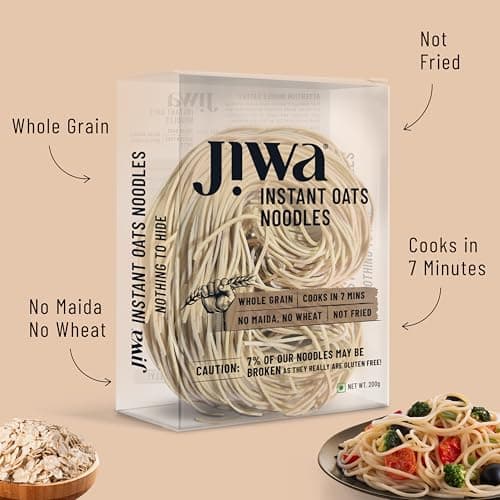 Jiwa Instant Oats Noodles | Cooks in 7 minutes | Ready to Cook | 100% Gluten Free| No Maida, No Atta | Not Fried | Gluten Free | 200 g (Pack of 2) — image 3