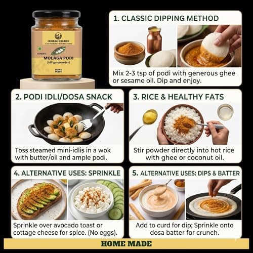 Indiana Organic Molaga Podi 150 g – Authentic Idli Gunpowder | Homemade Chutney Powder | No Onion No Garlic Jain Podi Masala | Organic South Indian Malgapodi for Dosa & Idli — image 7