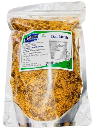 Jainam Namkeen Dal Muth | Gujarat Special Spicy Namkeen/Farsan | Homemade and Ready To Eat Snack | Chai Time Snack | Spicy Namkeen | Namkeen And Snacks - 400 gm — image 2