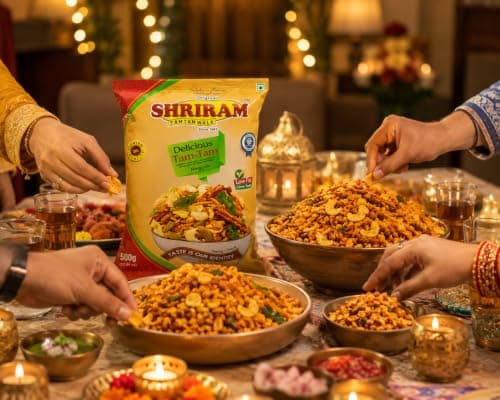 SHRIRAM TAMTAMWALA Jain Tamtam Mix Namkeen 500g | Crunchy & Spicy Traditional Indian Snack | Tea Time Mixture | Ready-to-Eat Jain Namkeen for Evening Snacks & Family Gatherings — image 7