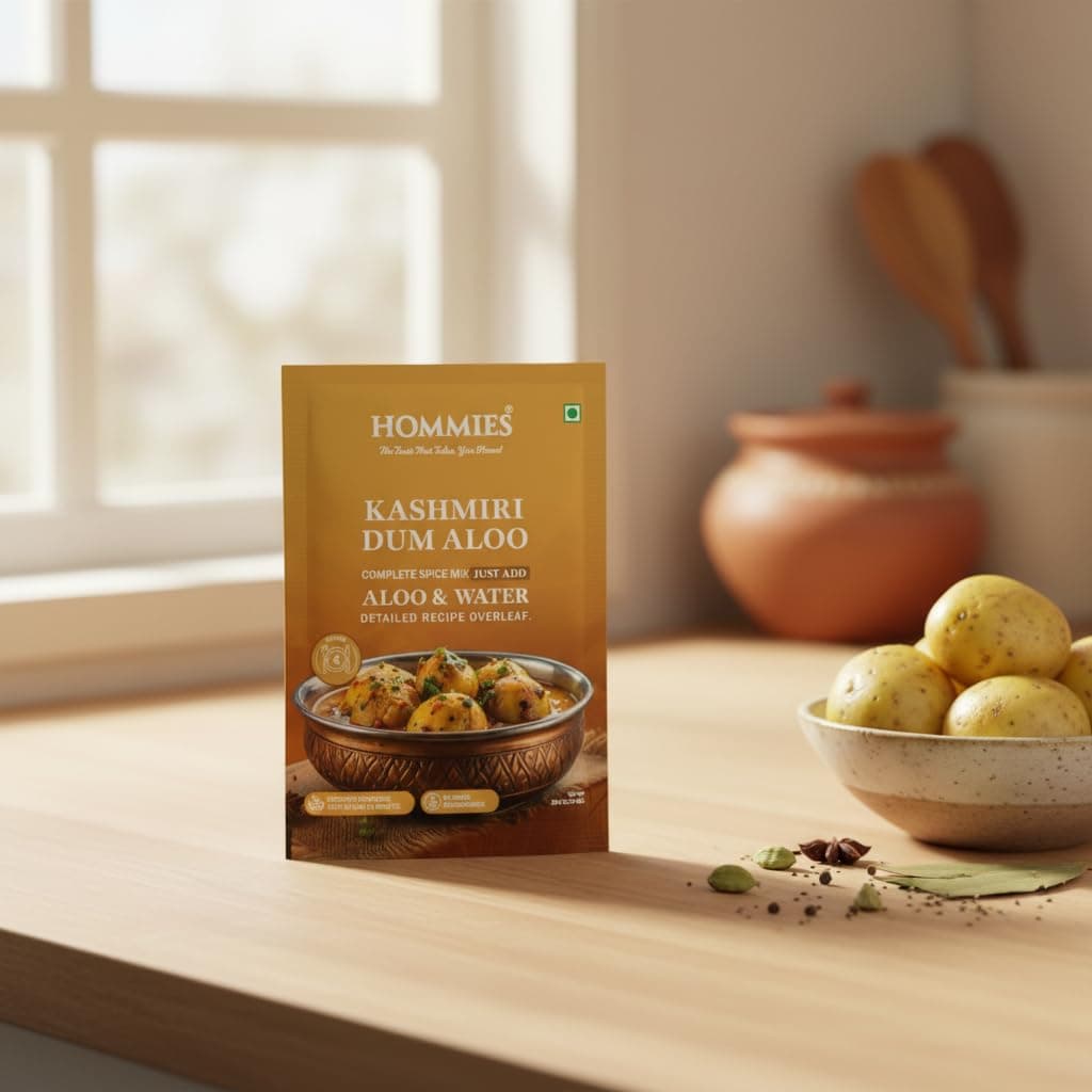 Hommies Kashmiri Dum Aloo Curry Spice Mix (Pack of 4) | Dum Aloo Masala | Ready to Cook in 15 Mins | Just Add Potatoes & Water | Serves 4 | No Preservatives | Spicy & Flavorful | 200 gm (50 gm each) — image 5