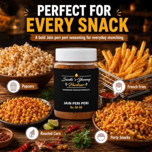 Savita’s Yummy Parlour Jain Peri Peri Masala – 100g | Homemade Premium Spice Blend | Zesty & Spicy Seasoning for Popcorn, Fries & Snacks — image 3