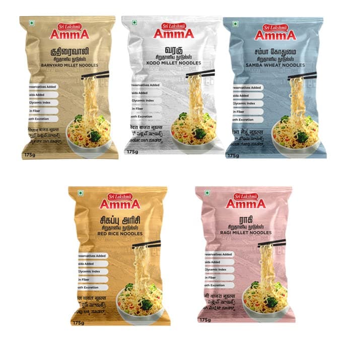 Sri Lakshmi Amma Millet Noodles | (Barnyard, Samba Wheat, Red Rice, Ragi, Proso) | (175 Grams) | Pack of V | Healthy Noodles — image 2