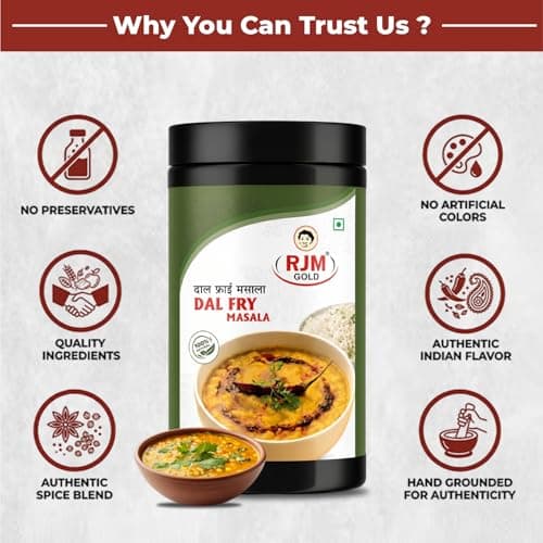 RJM GOLD Dal Fry Masala Powder | Tadka Masala for Toor, Moong, Masoor & Mixed Dal | Authentic Indian Spice Blend for Dal Tadka | No Preservatives | 100% Pure Veg - 500 gm — image 7