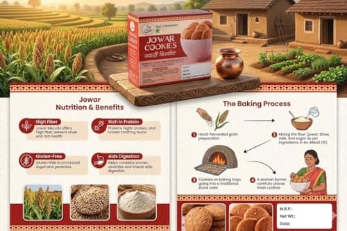 AGROMILETS Jwari Cookies 200g Pack of 3 | Jowar Biscuits | Baked Millet Snack | Grain Based Tea Time Food | Crisp Texture Cookies | Suitable for Regular Use | 3 x 200g Pack — image 5