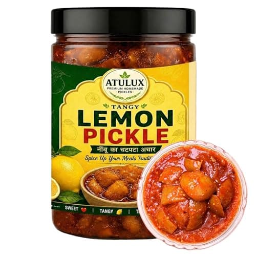 ATULUX Lime Pickle, 500 Grams, Traditional Nimbu Achar, Spicy Tangy Homemade Style, Oil Free, No Onion No Garlic