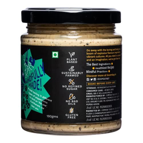 BOOMBAY Black Pepper Vegan Mayo 190g | Nothing Artificial | No Bad Oils | No Refined Sugars | Plant Based | No Onion or Garlic | Use as a Curry Paste, Pasta Sauce, Spread on Bread — image 8