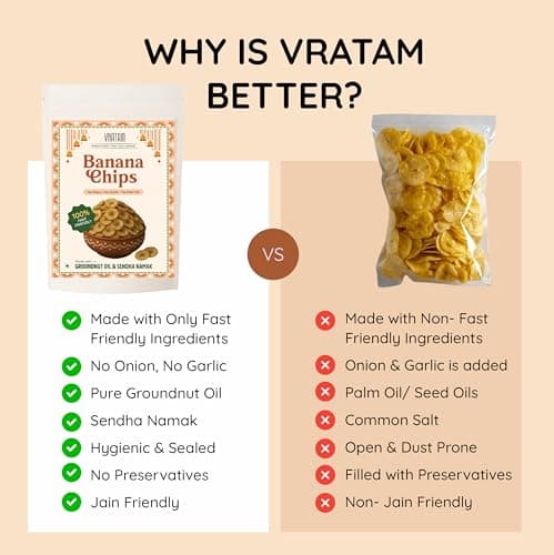 Vratam Banana Chips | Thinnest Fasting Wafers for Navratri | Pure Vrat Friendly Sendha Namak Banana Chips | No Onion No Garlic No Palm Oil | Healthy Jain Friendly Snacks Namkeen | 60G (pack of 1) — image 6