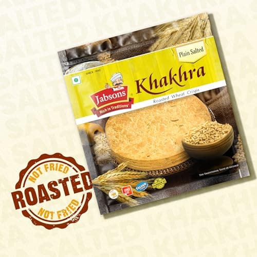 Jabsons Plain Salted Khakhra 100% Roasted | No onion No Garlic | Ready To Eat Vacuum Packed Tea Time Snack | Crispy Diet Friendly Khakhra | Gujarati Traditional Healthy Snacks 180 gm (Pack of 1) — image 4