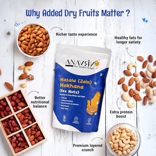 ANAVRIN Masala Jain Makhana, 120gm | Roasted, Not Fried | High Protein & Calcium | Phool Makhana, Namkeen Snacks | Gluten Free, Zero Cholesterol | Crunchy, Healthy Snacks for Kids & Adults — image 3
