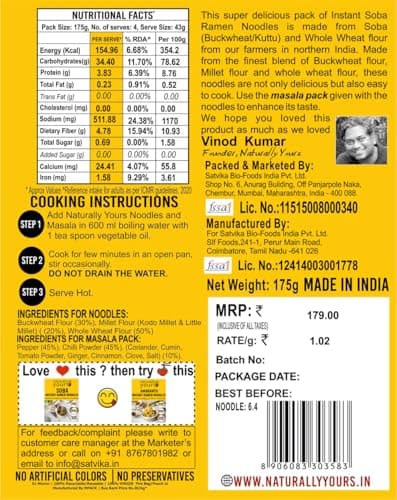 Naturally Yours Soba Instant Ramen Noodles | Buckwheat, Millet & Whole Wheat | High Protein & Fiber | No Maida, No MSG, Not Fried | No Onion No Garlic, Jain Friendly | Ready in 2 Minutes | 175g Pack 3 — image 2