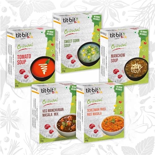 Tit-Bit Oriental - Chinese Masala Combo - NONG - Ready to eat - Hakka Noodles, Schezwan Fried Rice, Sweet Corn Soup, Manchow Soup & Manchurian Mix - (50 gms each) — image 2