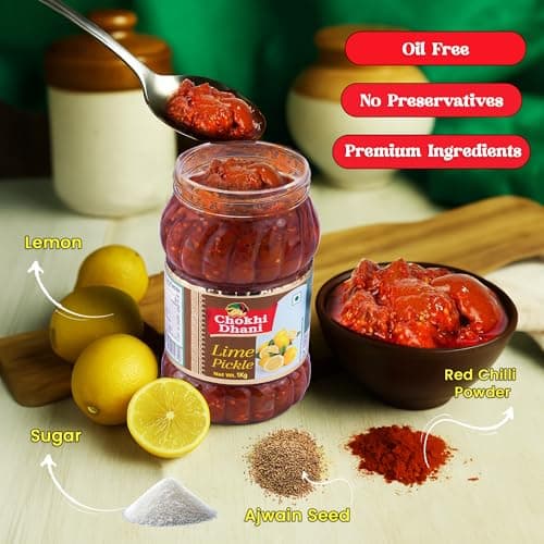 Chokhi Dhani Lime Pickle 1kg | Traditional Nimbu Achar | Spicy Tangy Lemon Pickle | Homemade Style Indian Achar | Oil Free | No Onion No Garlic | Khatta Chatpata Taste — image 4