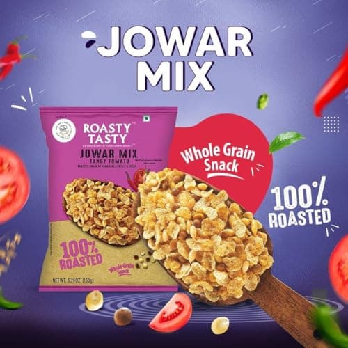 Roasty Tasty Jowar Mix Tangy Tomato 200g | Healthy Snack | Crunchy Millet Snack made with Jowar Flakes and Seeds Mix | Low Calorie Snacks | Roasted Namkeen | No Cholesterol, No Transfat Diet Mixture in Tangy Tomato Flavour | Palm Oil Free Namkeen — image 3