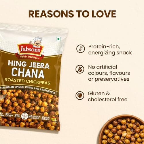 Jabsons Roasted Chana Hing Jeera | Contains Black Chana, Chilli Powder, Indian Spices for Flavour | 100% roasted | Gluten-Free Crunchy Protein Snacks | Bhuna Chana Masala with Iodized Salt | No Onion No Garlic | 150g — image 5