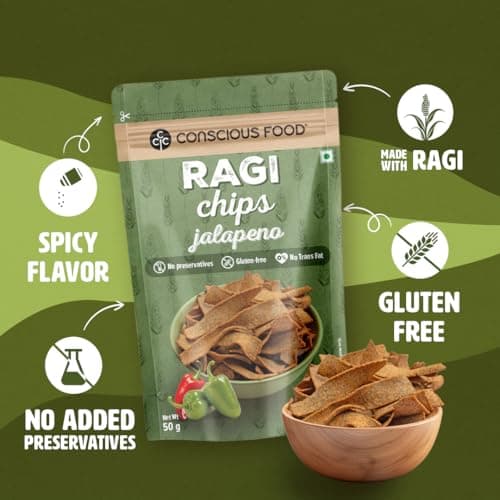 Conscious Food Ragi Chips | 50g | Wholesome & Crunchy Snack | Made with 100% Natural Ragi | Gluten-Free & Preservative-Free | High Fiber | — image 4
