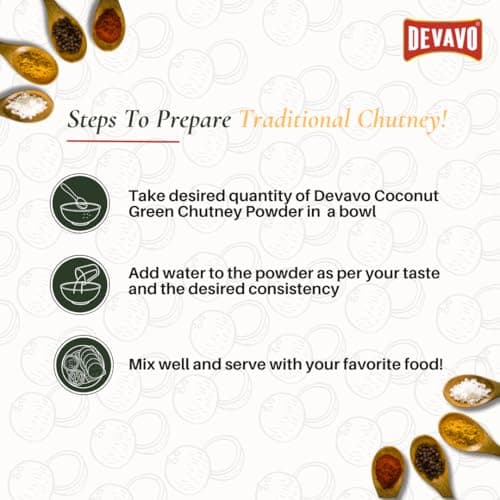 Devavo Coconut Green Chutney Powder | Just Add Water to Prepare | Authentic South Indian Recipe | No Onion & Garlic | No Artificial Colour & Flavour | No Preservatives (200 g) — image 6