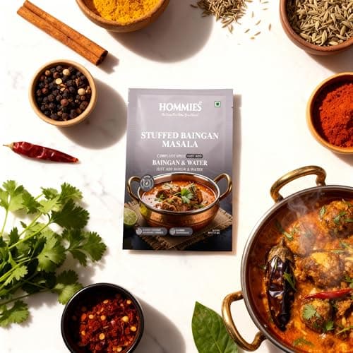 Hommies Curry Spice Combo | Kashmiri Dum Aloo, Vegetable Kadai, Stuffed Baingan Masala & Stuffed Bhindi Masala | Ready to Cook | Just Add Veggies & Basics | Serves 4 Each | No Preservatives | Vegetarian| Pack of 4 (50g Each, Total 200g) (Combo of 4-4) — image 5