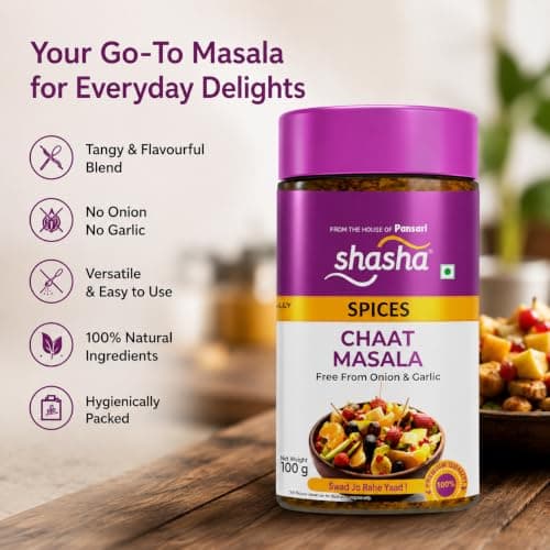 Shasha Chaat Masala 100g - Spice Mix for Tangy and Flavorful Chaat - No Onion or Garlic - From the House of Pansari — image 6