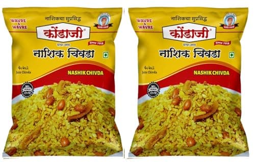Kondaji Jain Chivda | No Onion No Garlic | Pack of Two (250gm each) | Authentic Crispy Poha Chivda | Crunchy Tea-Time Snack | Namkeen Mixture with Peanuts & Curry Leaves | Traditional Maharashtrian Snack (500g)