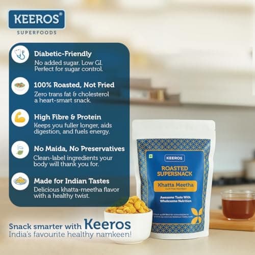 Keeros Roasted Khatta Meetha Namkeen | Diabetic-Friendly, Guilt-Free Snack | High-Fibre, Zero Cholesterol & Trans Fat |200g — image 3