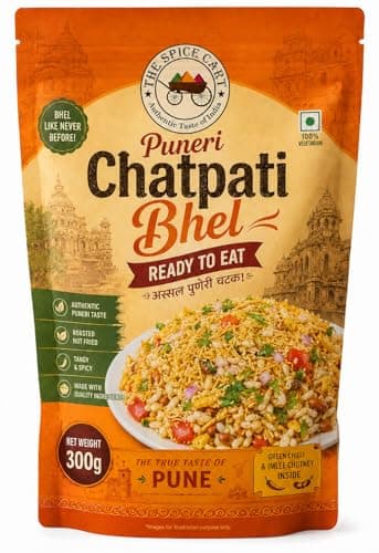 Pune's famous Chatpati Bhel Family Pack, Puffed Rice Savoury Mix with Green Chilli & Imlee Chutney, 300g Puneri chatpati bhel, no onion no garlic chutney so used as jain bhel also
