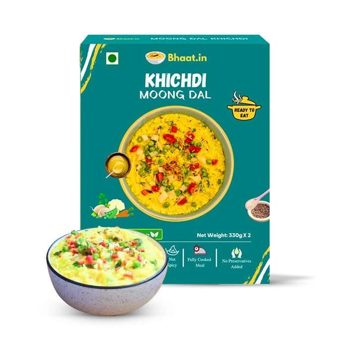 Bhaat.in Moong Dal Khichdi | Pack of 2 | Ready-to-Eat Meal | High Protein & Fiber | Light on Stomach | Non-Spicy & Gluten-Free | No Preservatives | Travel & Office-Friendly Indian Meal