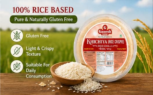 Ganesh Rice Red Chilly Khichiya Papad 400g | Jain Suitable No Onion No Garlic | Gluten Free No Preservatives Chawal Papad Pack of 2 — image 4