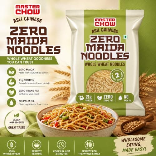 MasterChow Zero maida noodles | whole wheat noodles | 21 Grams of protein | No Preservatives and MSG (Pack of 1) — image 4