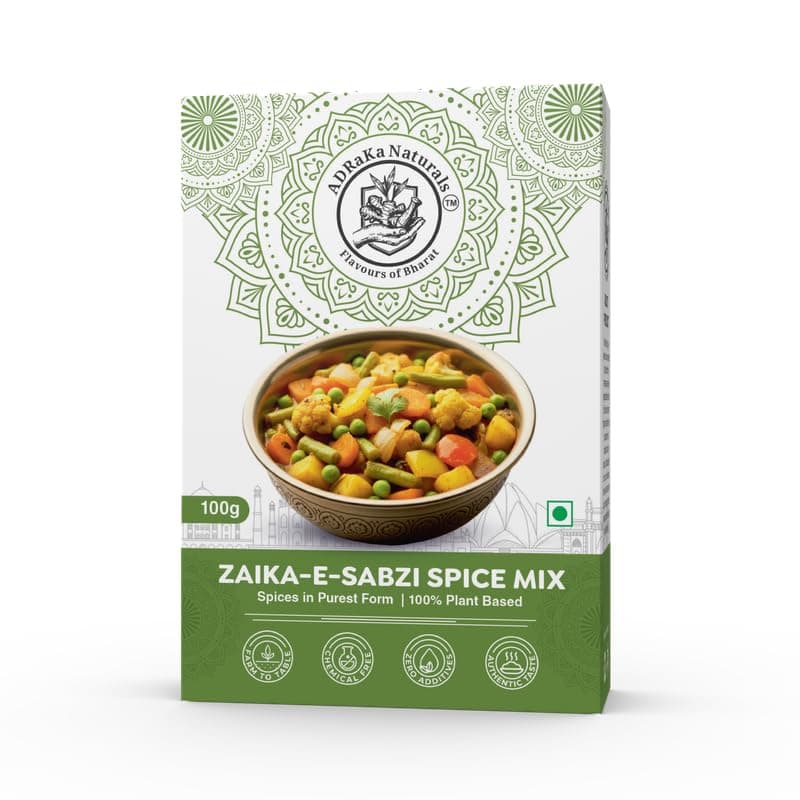 ADRaKa Naturals Zaika-E-Sabzi Spice Mix | 100% Plant Based Veg Curry Masala | Premium Indian Sabzi Masala Blend | No Onion No Garlic | Aromatic Vegetable Seasoning 100G