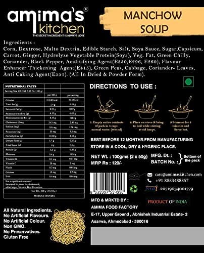 Amima's Kitchen Veg. Manchow Jain Soup (No Onion No Garlic) - 100 Grams [Serves 10] | Instant Soup Mix Powder | Ready To Cook | No Artificial Flavour & Colour | Gluten Free | Non GMO | Healthy Soup — image 5