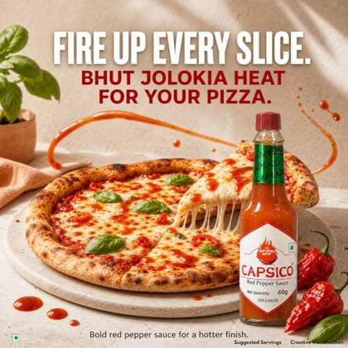 Dabur Capsico Red Pepper Sauce - 60g (Chilli Sauce) | Red Hot Sauce | For Pizza, Pasta, Sandwich & Mocktails | Made With Fresh Bhut Jolokia Pepper : Spiciest Chilli | Pure & Authentic Chilli Sauce | NO Artificial Flavours — image 5