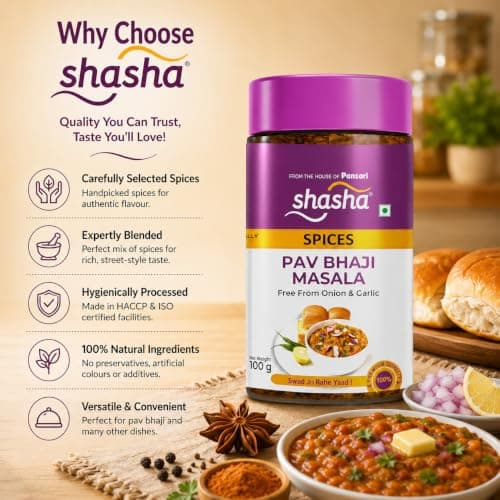 Shasha Pav Bhaji Masala 100g - Spice Mix for Authentic Pav Bhaji - No Onion or Garlic - From the House of Pansari — image 8