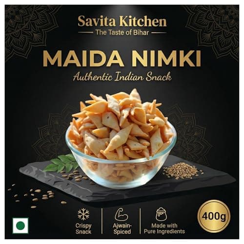 Savita Kitchen Authentic Maida Nimki (Namak Para) | Crispy Indian Tea-Time Snack | Bihar Style Homemade Namkeen | Ajwain Spiced, No Artificial Flavors | 400g