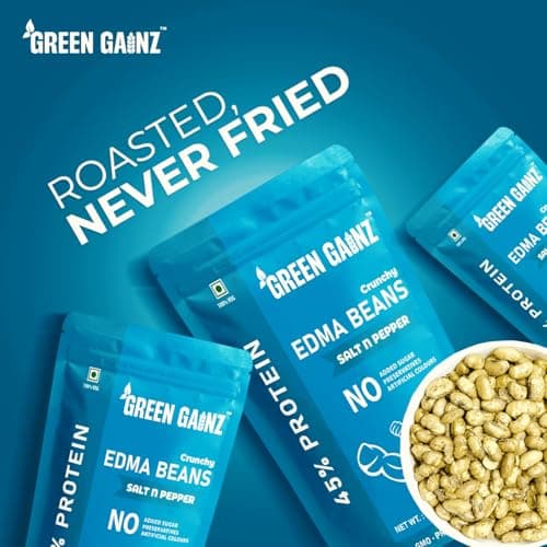 Green Gainz Roasted Edamame Salt n Pepper Flavour 100gm | Healthy Namkeen Snacks | Vegan | High Protein Snack | Weight Loss Friendly | No Palm Oil | Roasted, Not Fried — image 5