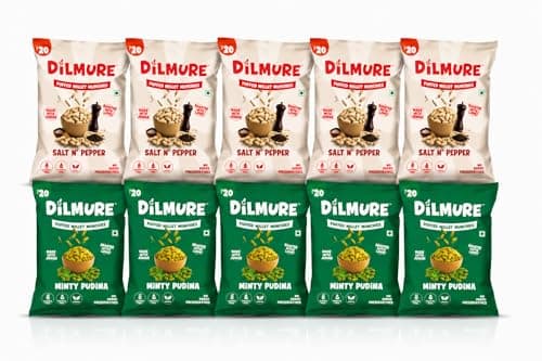 DILMURE No Onion No Garlic Jowar Millet Munchies Combo Pack – Minty Pudina & Salt n Pepper (25G Each) | Roasted Healthy Snacks | No Preservatives, No MSG, No Maltodextrin | Palm Oil Free | Zero Cholesterol, Zero Trans Fat | Gluten-Free Millet Snack (Pack of 10)
