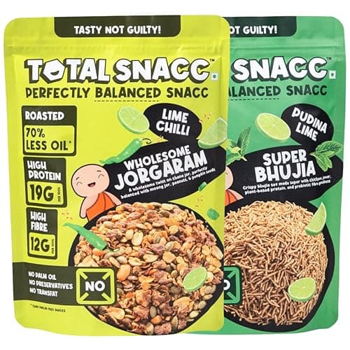 TOTAL SNACC Tangy Lime Combo (125g x 2 Packs) | High Protein 19g | High Fibre 12g | Roasted Not Fried | 70% Less Oil | No Palm Oil | Lime Pudina Super bhujia & Lime Chilli Wholesome Jorgaram | Baked Namkeen | Baked Bhujia | Healthy Snacks | Millet Snacks | No Preservatives | Zero Cholestrol | Diabetic Friendly — image 8