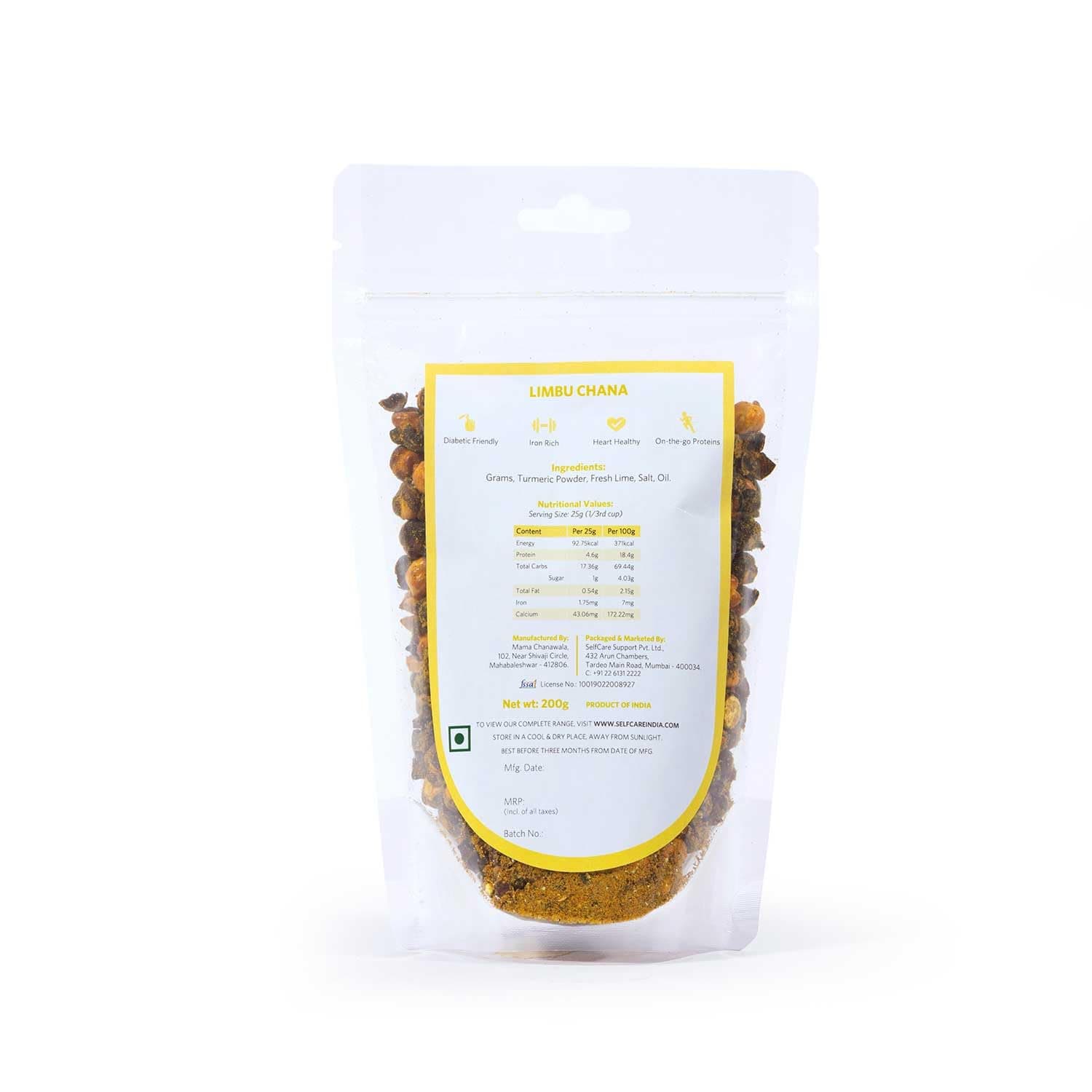 SelfCare By Suman Agarwal Limbu Chana Pack of 1 200g | Roasted - No Added Sugar - Gluten Free | Snacks - Namkeen - Grocery | Spicy Crunchy & Chatpata - Tae time Snakcing | Jain & Travel Friendly — image 8