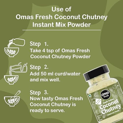 Omas Fresh No Onion, No Garlic South Indian Coconut Chutney Instant Mix Powder Perfect for Dosa, idli, Uttapam (Just Add Curd/Water to Use) (70g, White Coconut Chutney) — image 4