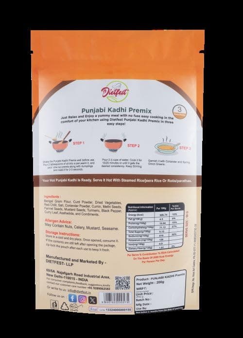 Dietfest Punjabi Kadhi Premix | Ready to Cook Premix | Panjabi Style Kadhi Mix | Tasty & Easy to Cook | No Added Preservatives | Serves 4 | Ready in Minutes | Authentic Indian Flavour - 200Gm — image 3